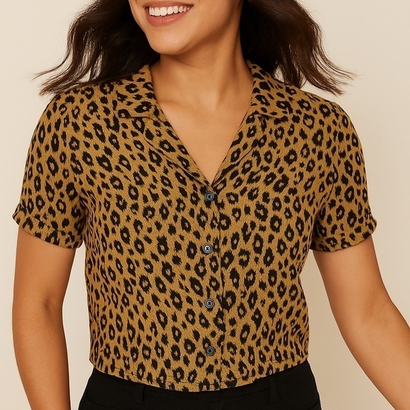forever21 Tops - Forever 21 Leopard Print Cropped Button-Up Blouse – Size Small